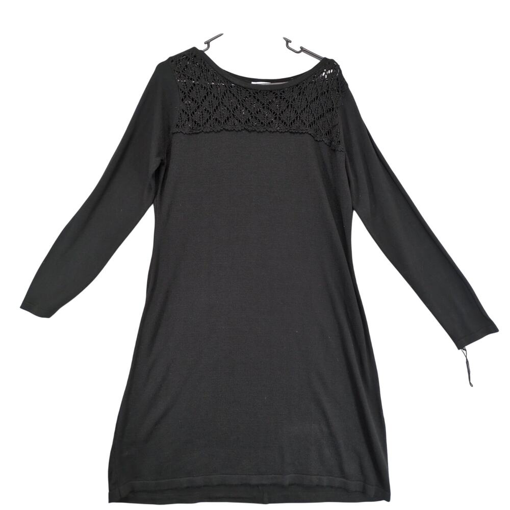 Calvin Klein Women's XL Black Knit Crochet Detail Dress, Long Sleeve, Whimsigoth